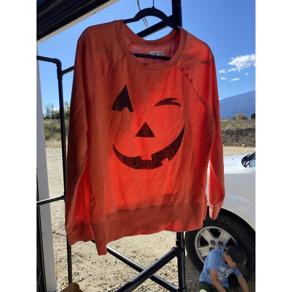 Grayson Threads Womens XXL Sweatshirt Jack O Lantern Winking Pumpkin Orange Top⁠